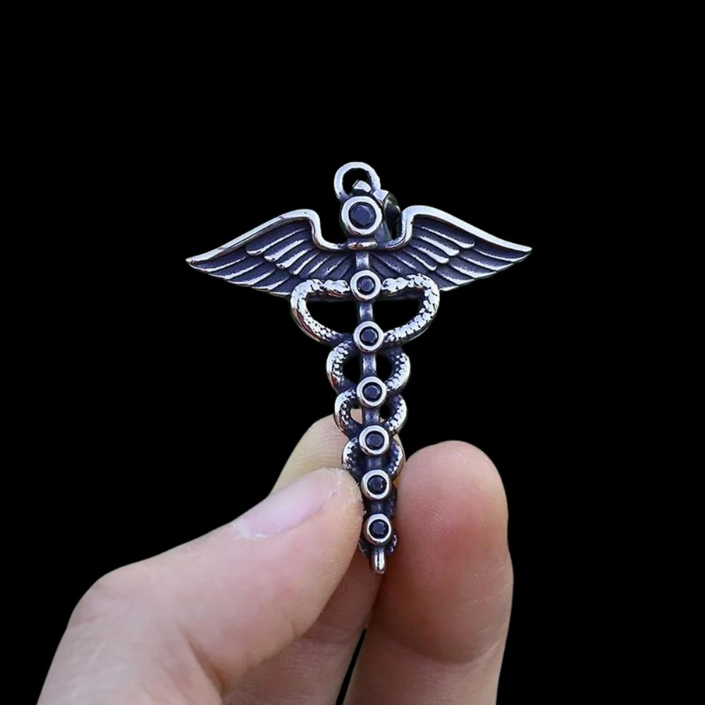 The Caduceus Of Hermes Winged Snake Pendant - Chrome Cult