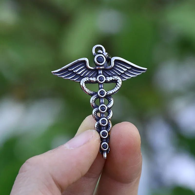 The Caduceus Of Hermes Winged Snake Pendant - Chrome Cult