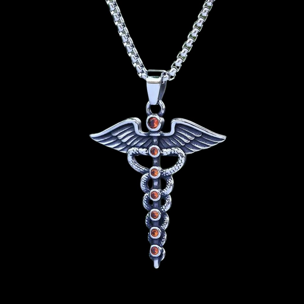 The Caduceus Of Hermes Winged Snake Pendant - Chrome Cult