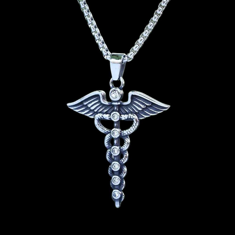 The Caduceus Of Hermes Winged Snake Pendant - Chrome Cult