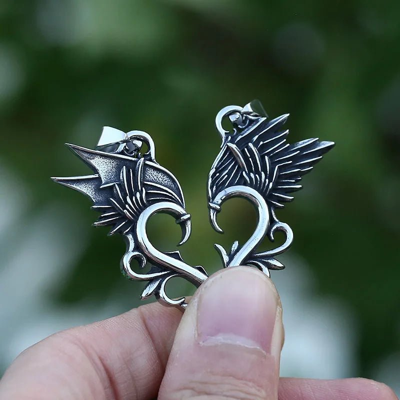 The Dragon Wing Heart Pendant - Chrome Cult