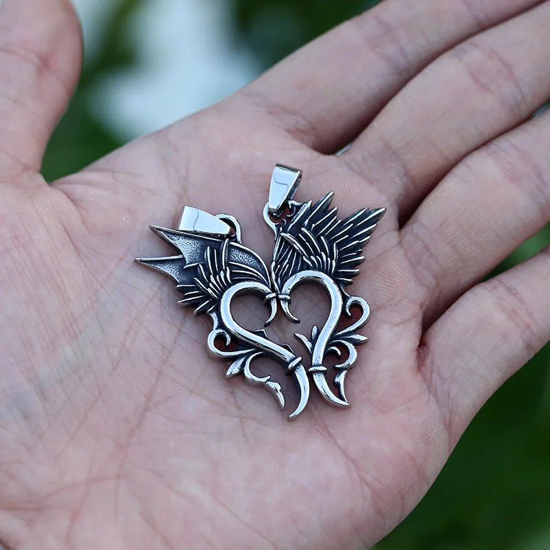 The Dragon Wing Heart Pendant - Chrome Cult