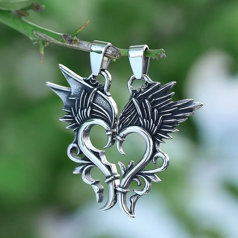 The Dragon Wing Heart Pendant - Chrome Cult