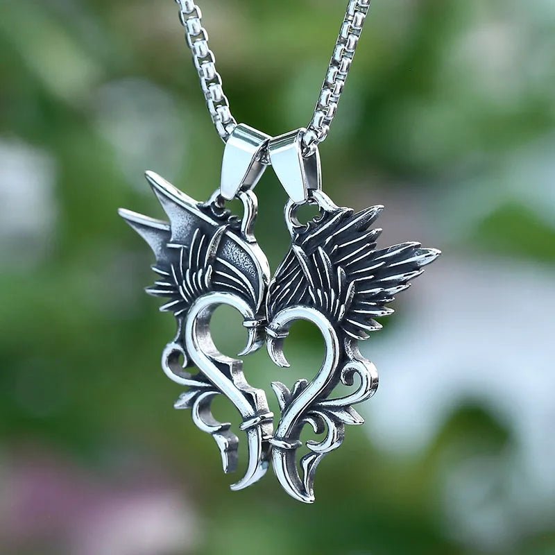 The Dragon Wing Heart Pendant - Chrome Cult