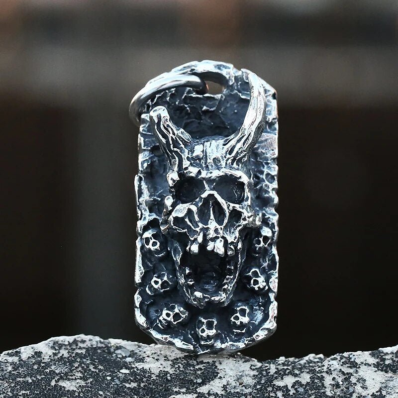 The Horned Devils Gravestone Pendant - Chrome Cult