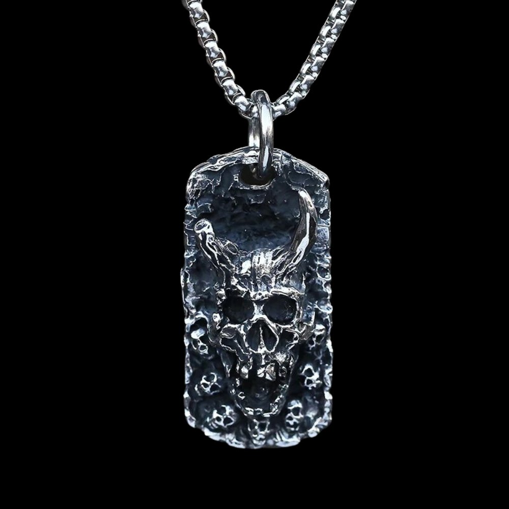 The Horned Devils Gravestone Pendant - Chrome Cult