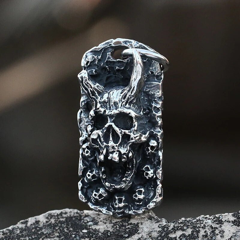 The Horned Devils Gravestone Pendant - Chrome Cult