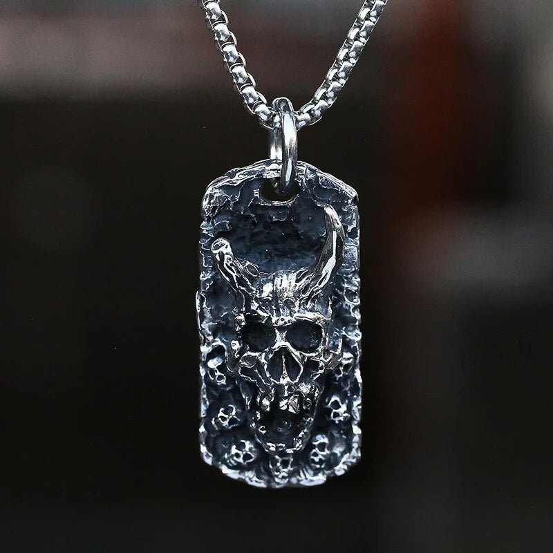 The Horned Devils Gravestone Pendant - Chrome Cult