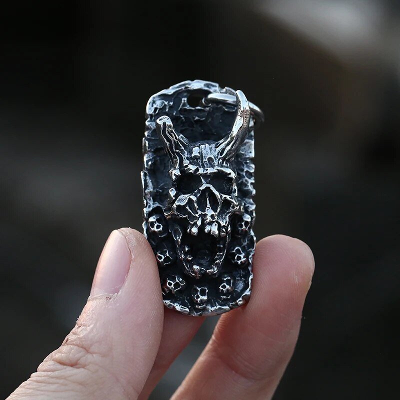 The Horned Devils Gravestone Pendant - Chrome Cult