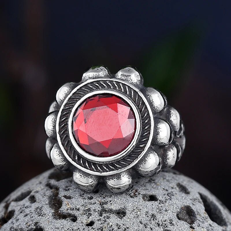 The Red Gem Treasure of Cortes Skull Ring - Chrome Cult