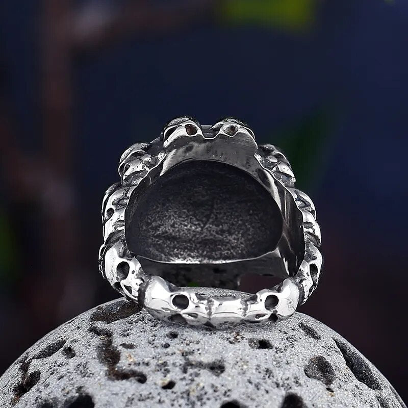 The Red Gem Treasure of Cortes Skull Ring - Chrome Cult