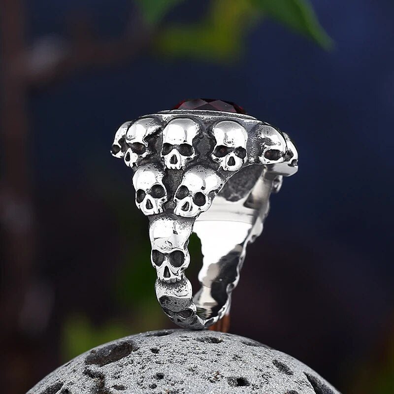 The Red Gem Treasure of Cortes Skull Ring - Chrome Cult