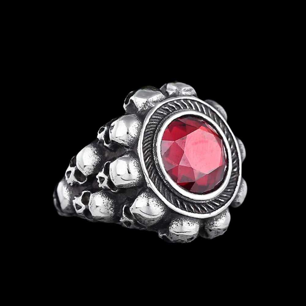 The Red Gem Treasure of Cortes Skull Ring - Chrome Cult