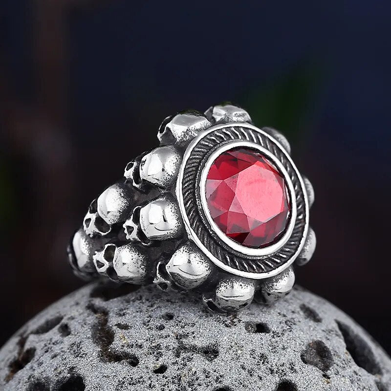 The Red Gem Treasure of Cortes Skull Ring - Chrome Cult