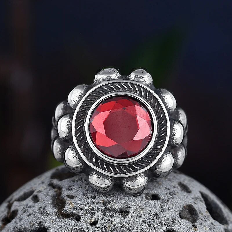 The Red Gem Treasure of Cortes Skull Ring - Chrome Cult