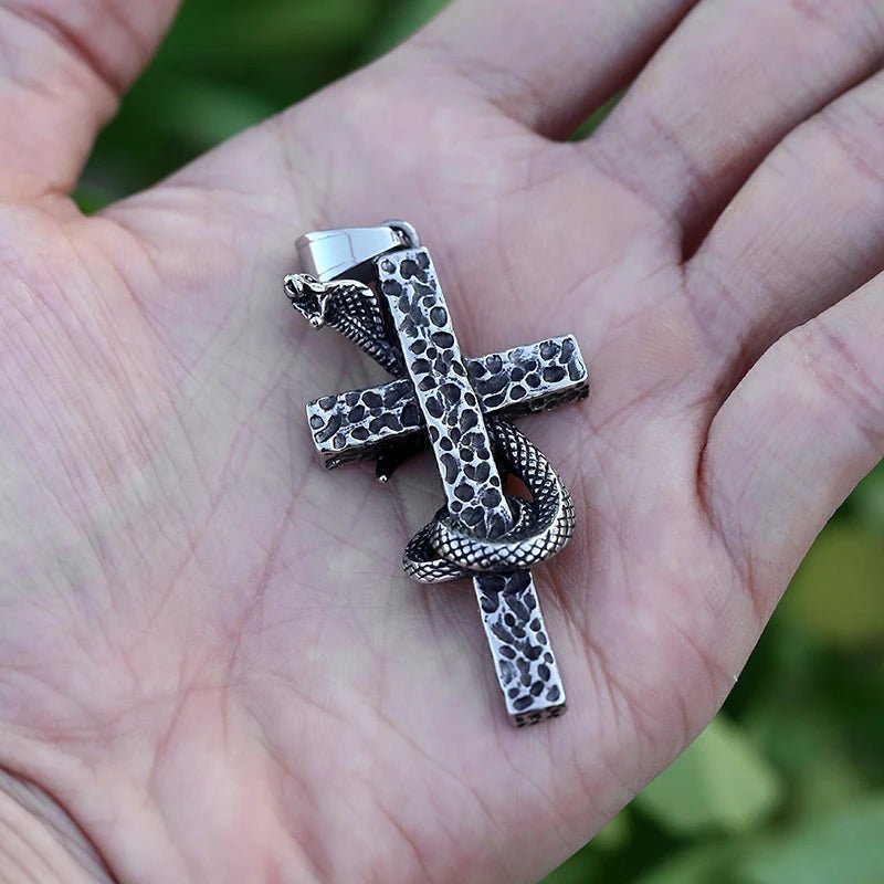 The Serpent On The Cross Of Christ Pendant - Chrome Cult