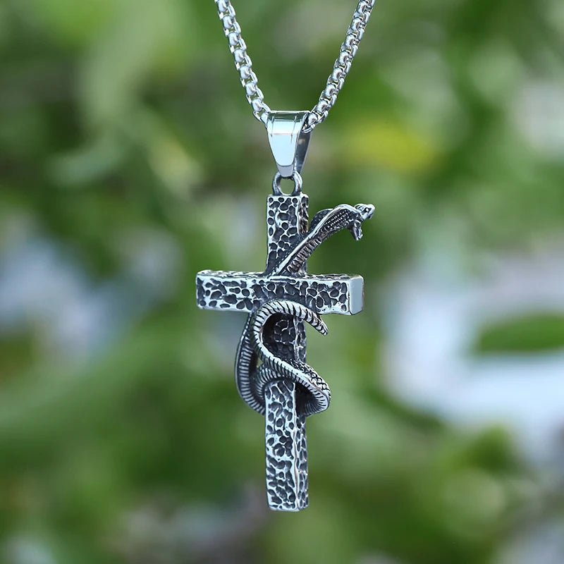 The Serpent On The Cross Of Christ Pendant - Chrome Cult