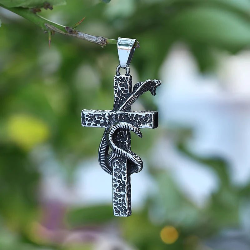 The Serpent On The Cross Of Christ Pendant - Chrome Cult