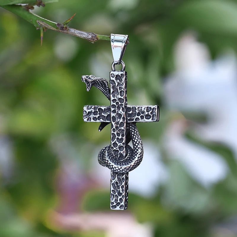 The Serpent On The Cross Of Christ Pendant - Chrome Cult