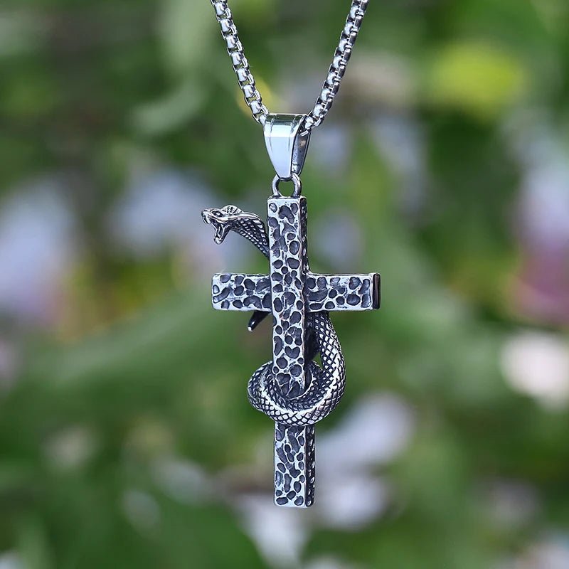 The Serpent On The Cross Of Christ Pendant - Chrome Cult