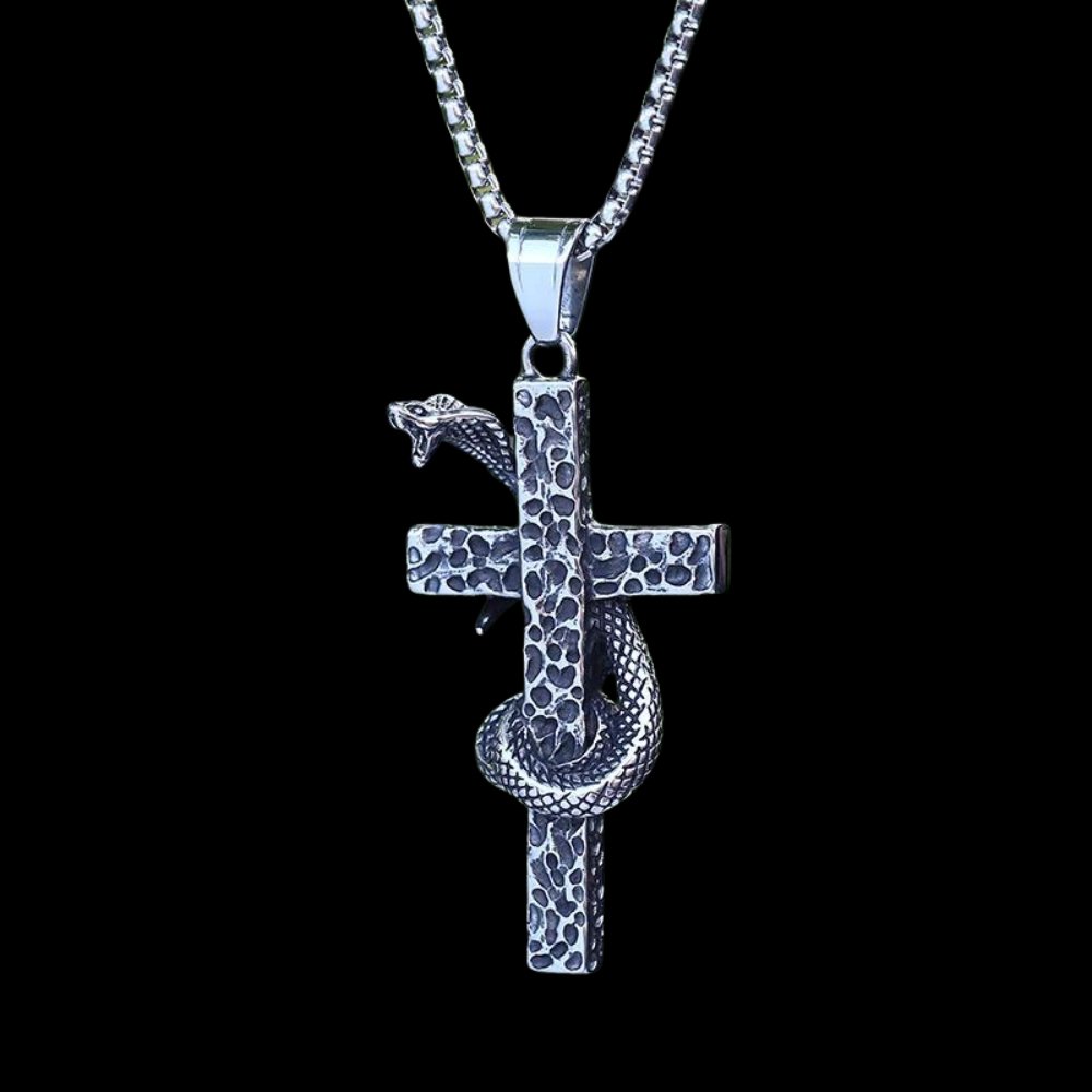 The Serpent On The Cross Of Christ Pendant - Chrome Cult