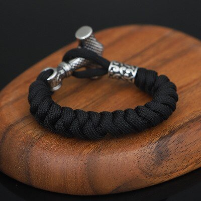 Thor's Hammer Braided Rope Viking Bracelet - Chrome Cult