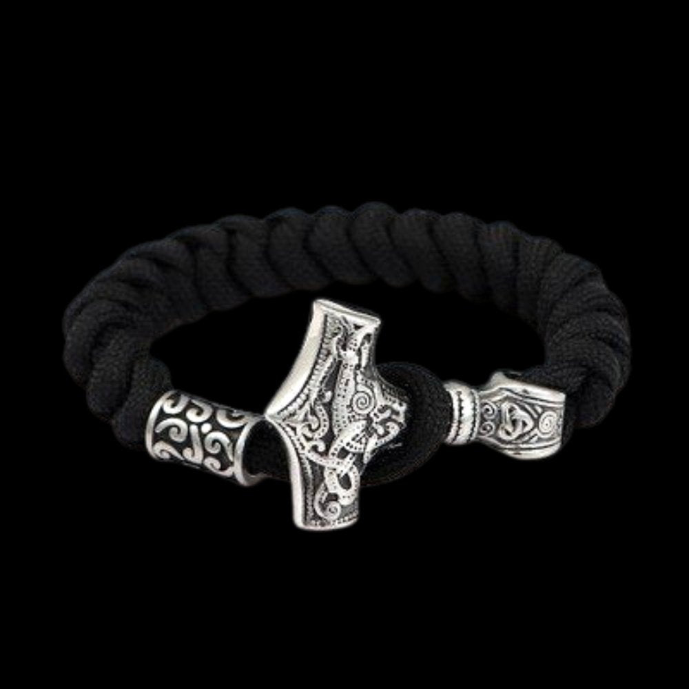 Thor's Hammer Braided Rope Viking Bracelet - Chrome Cult