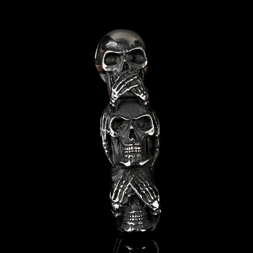 Three Wise Skulls Statue Pendant - Chrome Cult