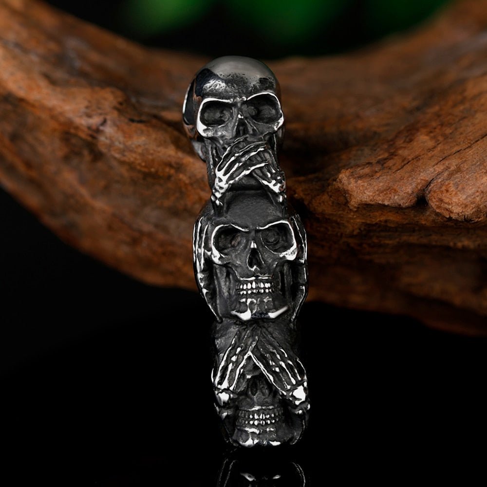 Three Wise Skulls Statue Pendant - Chrome Cult