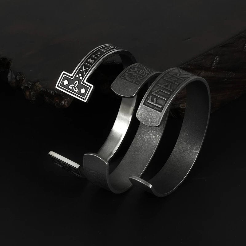 Tree Of Life Viking Pattern Cuff Bracelet - Chrome Cult