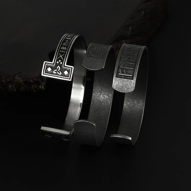 Tree Of Life Viking Pattern Cuff Bracelet - Chrome Cult