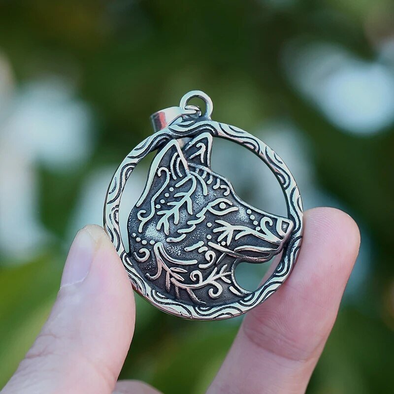 Tribal Wolf Head Circle Pendant - Chrome Cult