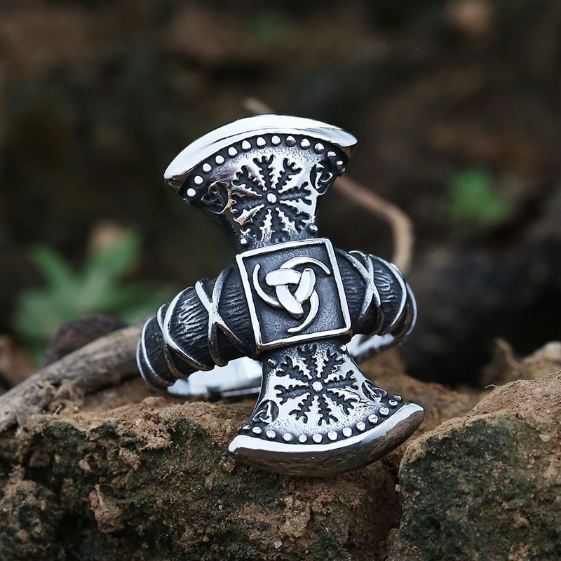 Triskele Helm Of Awe Viking Ring - Chrome Cult