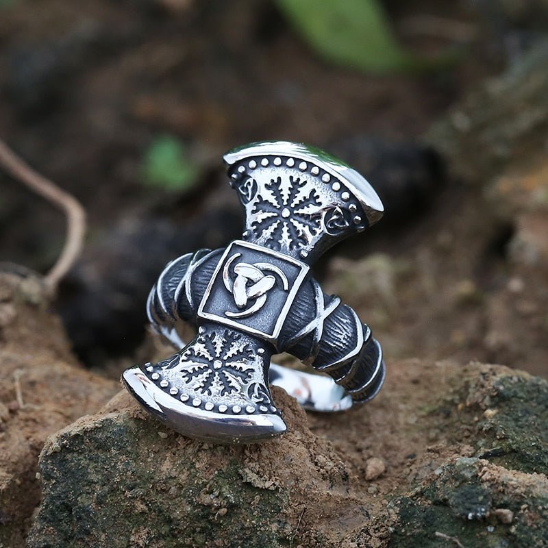 Triskele Helm Of Awe Viking Ring - Chrome Cult