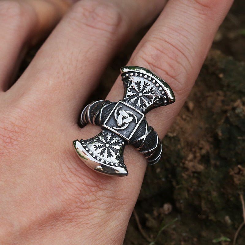 Triskele Helm Of Awe Viking Ring - Chrome Cult