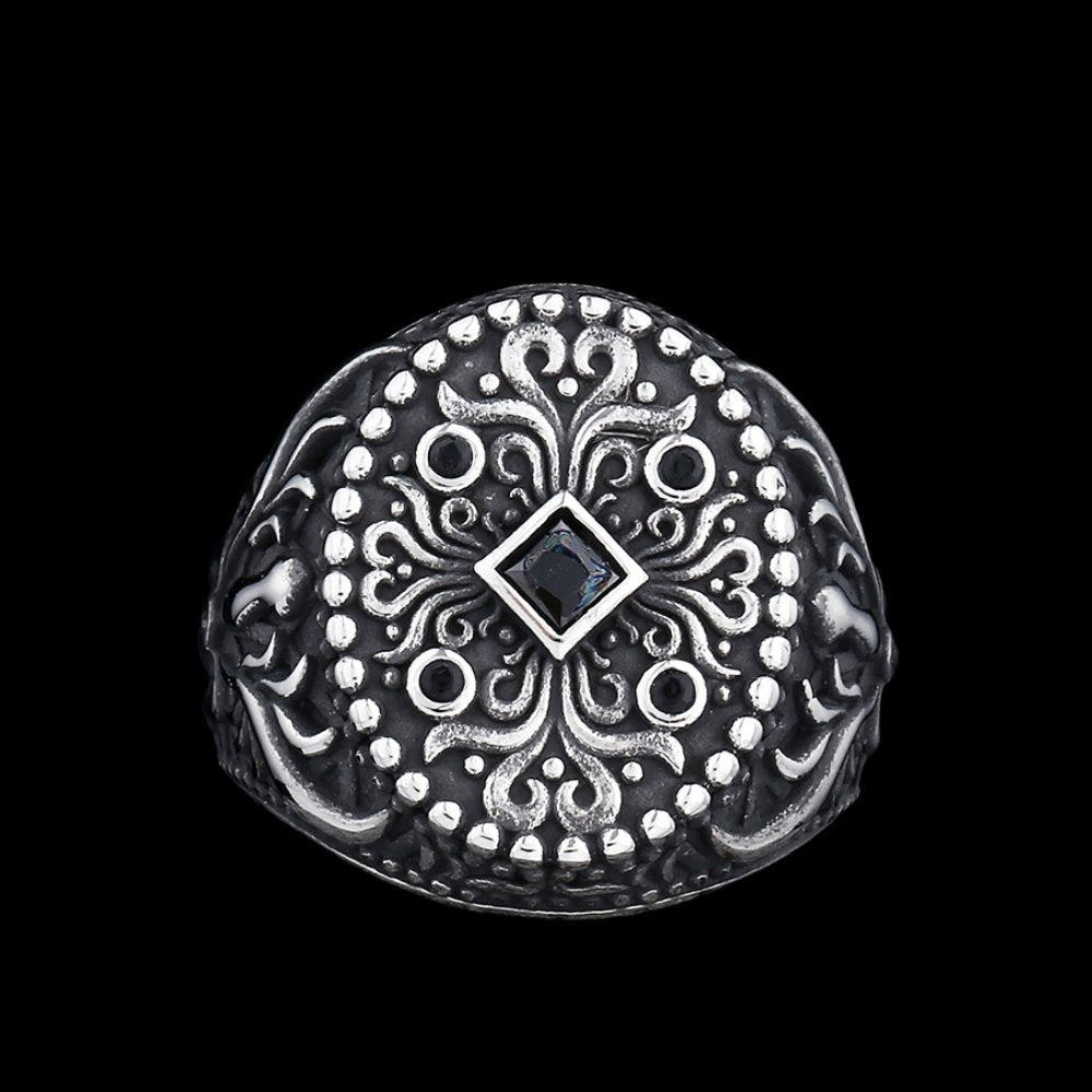 Turkish Signet Pattern Totem Ring - Chrome Cult