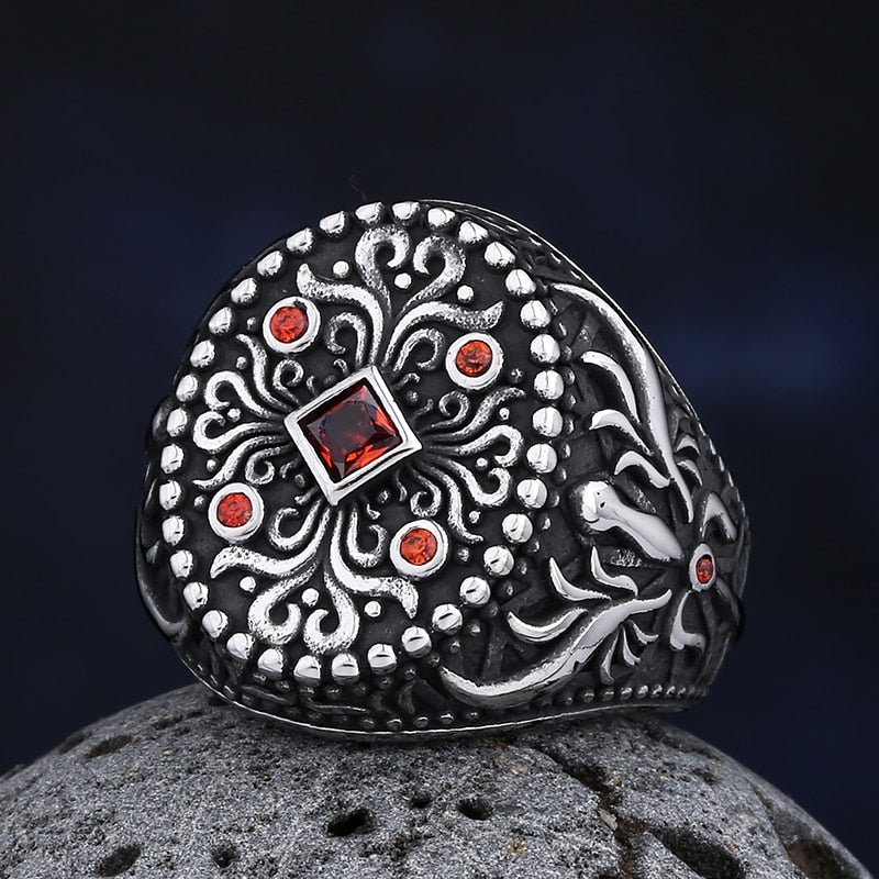 Turkish Signet Pattern Totem Ring - Chrome Cult