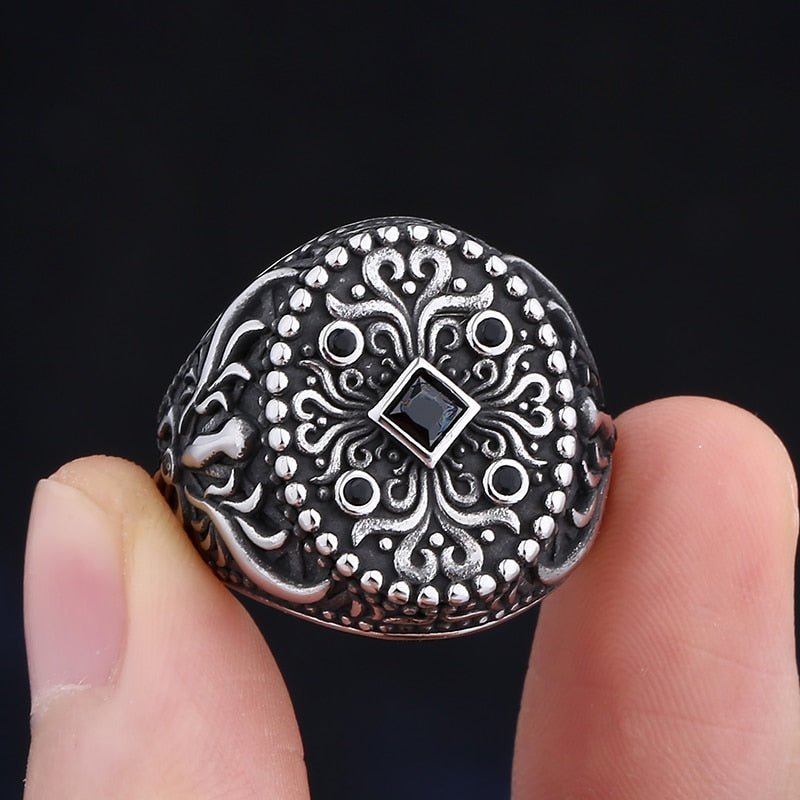 Turkish Signet Pattern Totem Ring - Chrome Cult