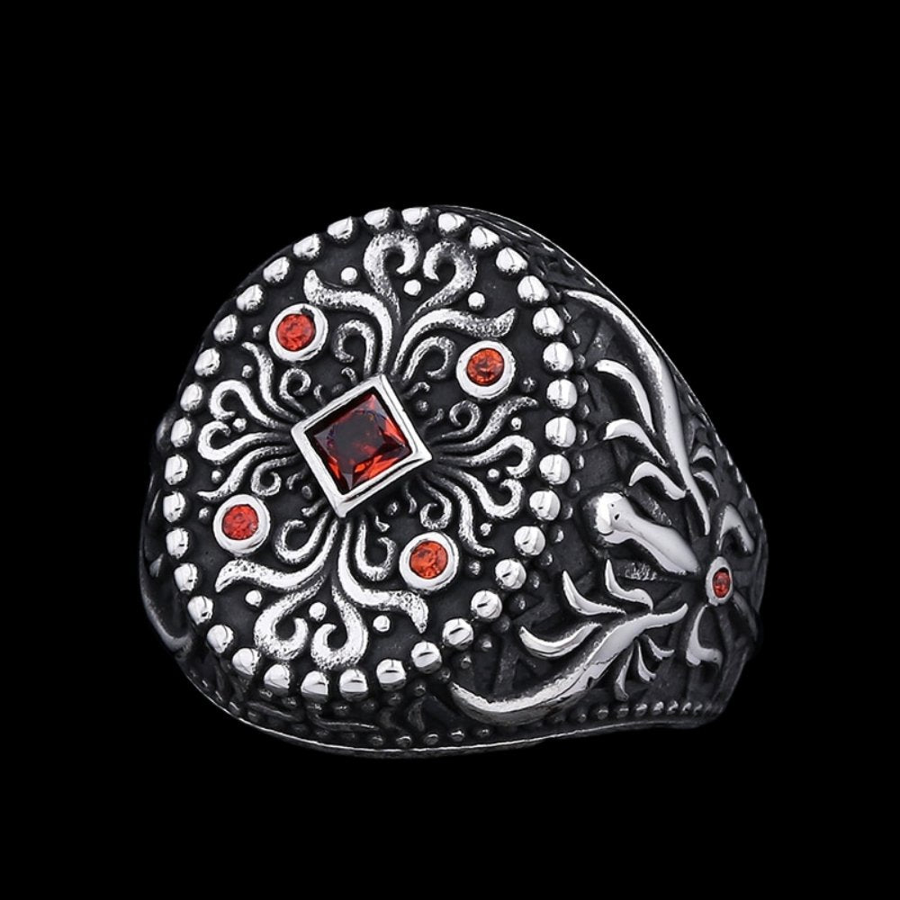 Turkish Signet Pattern Totem Ring - Chrome Cult