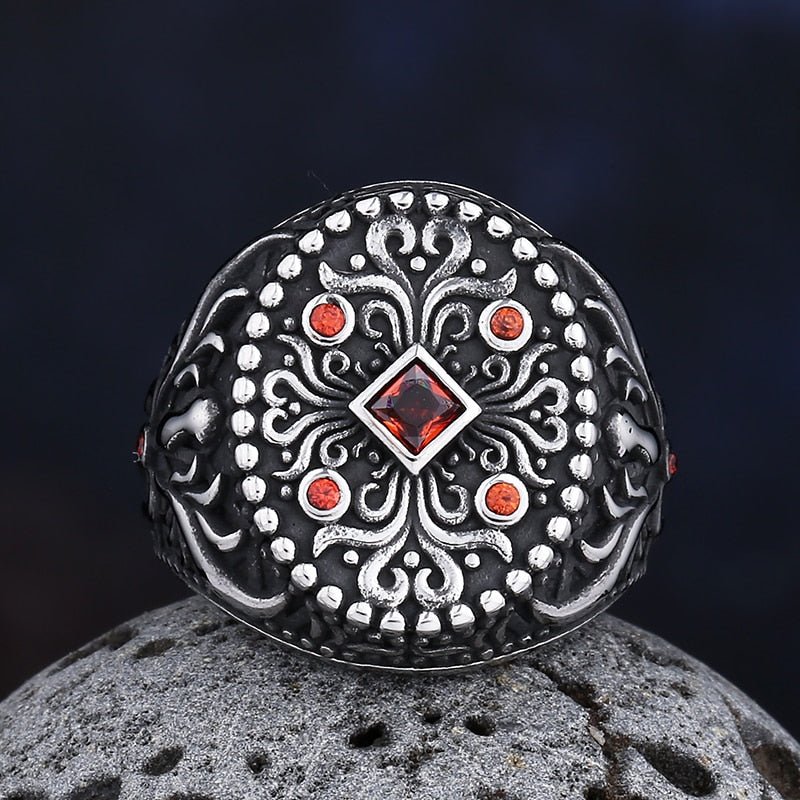Turkish Signet Pattern Totem Ring - Chrome Cult
