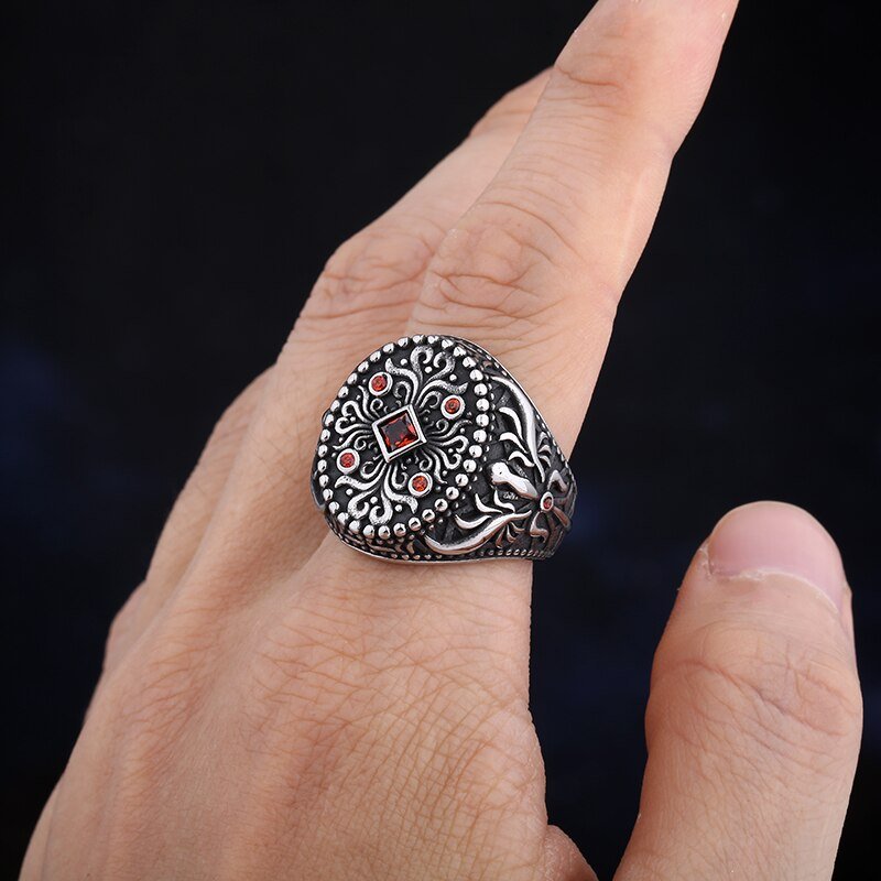 Turkish Signet Pattern Totem Ring - Chrome Cult