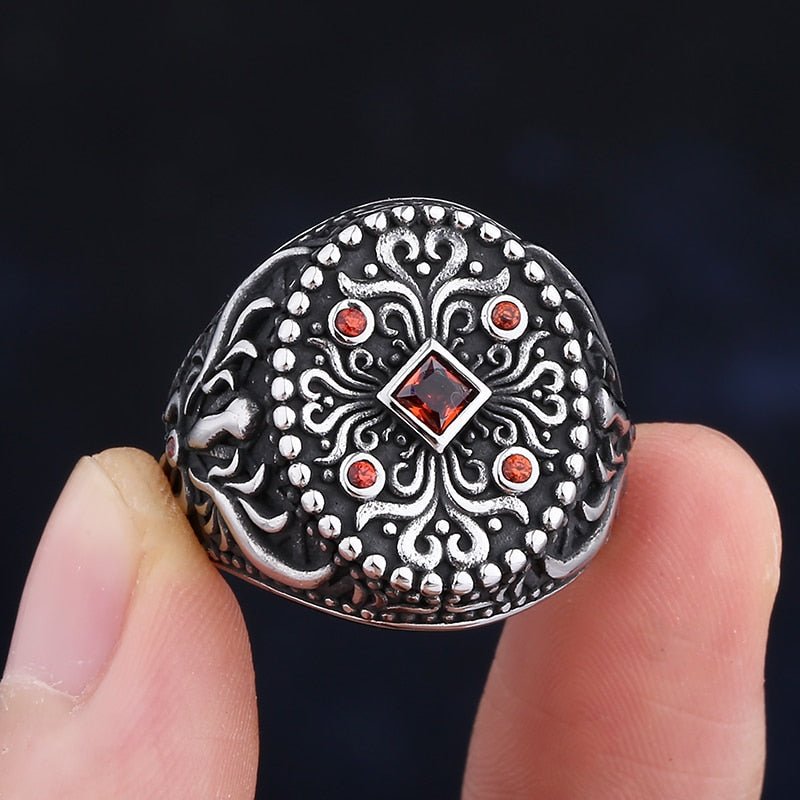 Turkish Signet Pattern Totem Ring - Chrome Cult