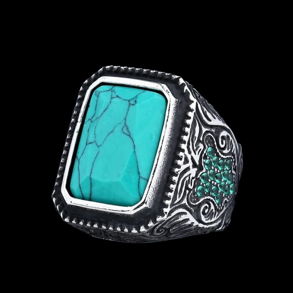 Turquoise Stone Norse Ring - Chrome Cult