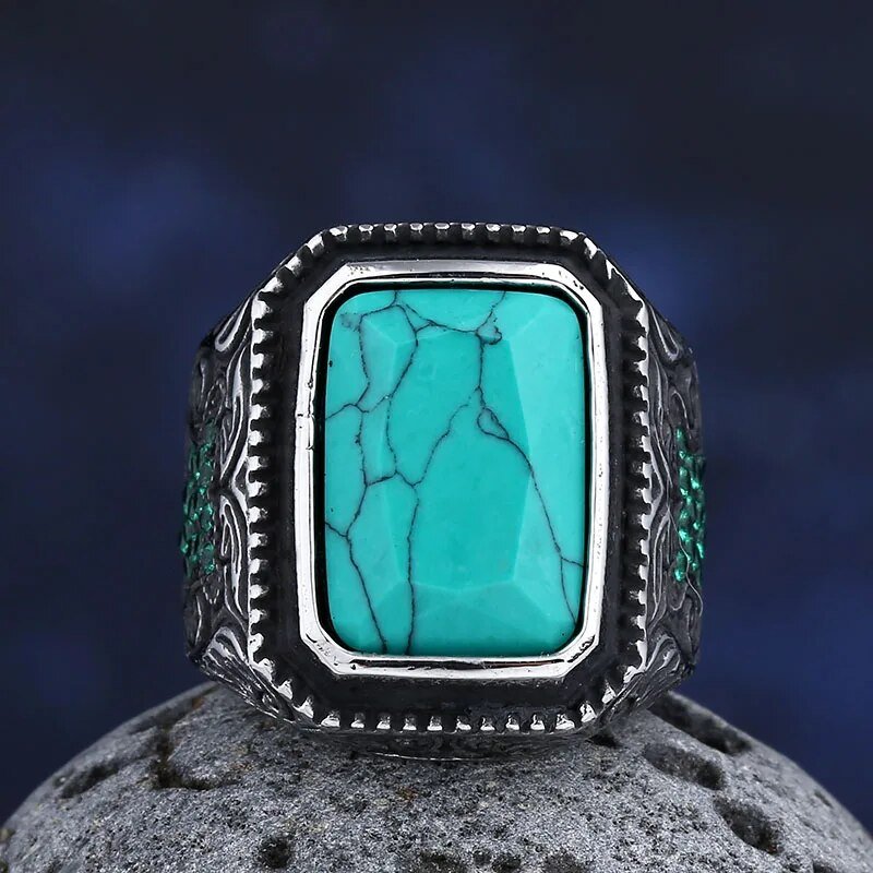 Turquoise Stone Norse Ring - Chrome Cult