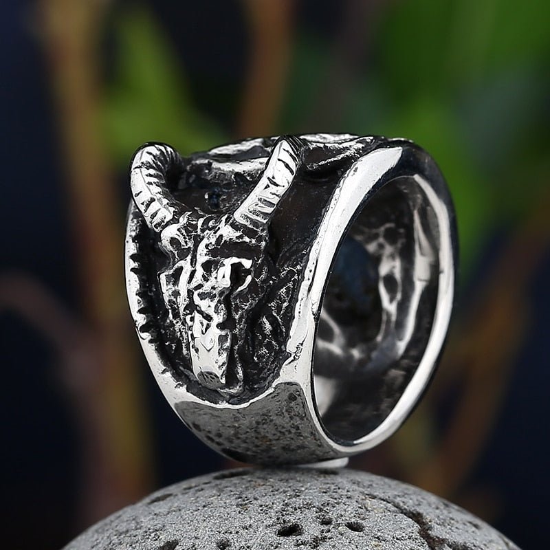 Twin Baphomet Pentagram Ring - Chrome Cult