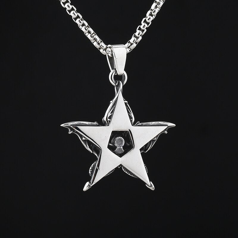 Twin Dragon Star Pendant - Chrome Cult