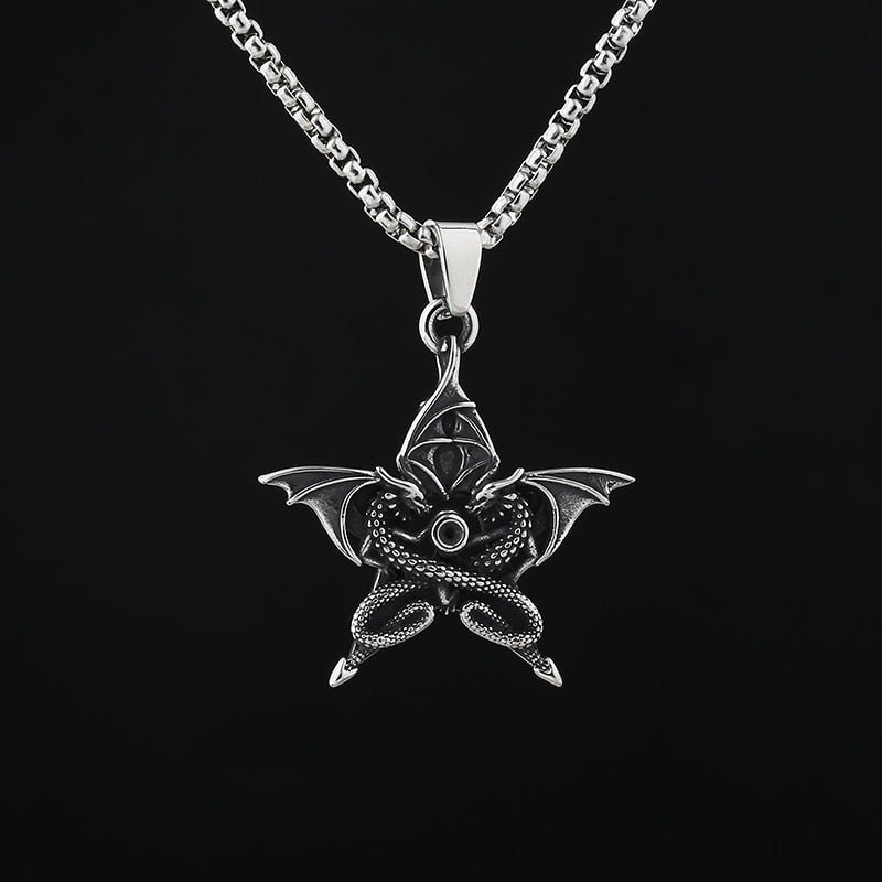 Twin Dragon Star Pendant - Chrome Cult