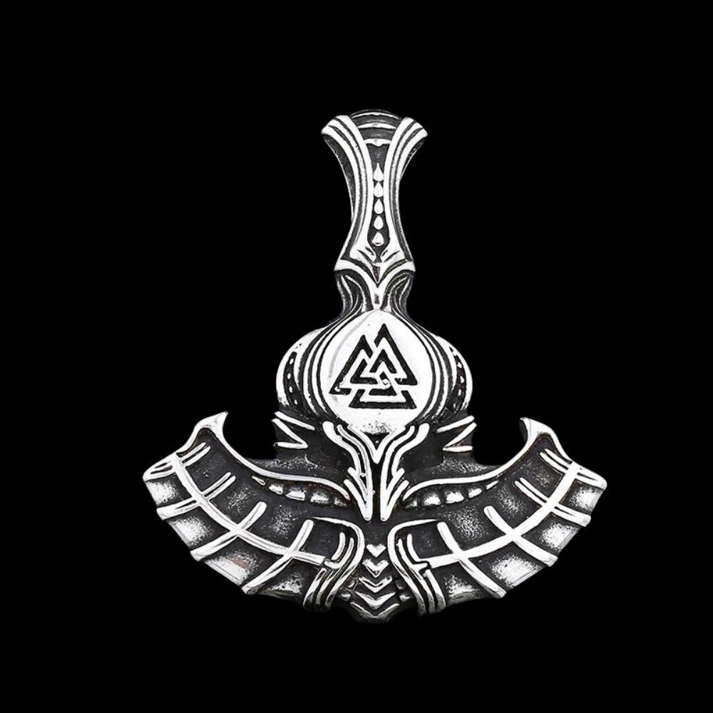 Twin Raven Valknut Rune Pendant - Chrome Cult