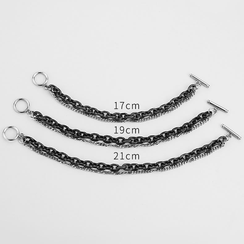 Two Tone Circle Bar Double Curb Bracelet - Chrome Cult