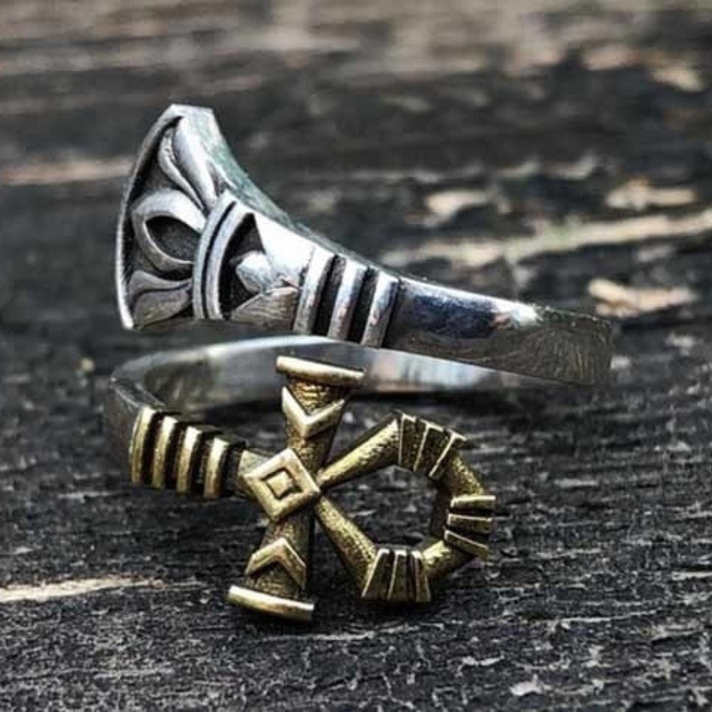 Two Tone Egypt Ankh Cross Ring - Chrome Cult